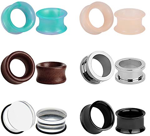 ZeSen Jewelry 6 Paia Dilatatore Lobo In Legno Naturale, Piercing Orecchio Acciaio Chirurgico, Silicone Flesh Tunnel Dilatatori Ear Plug Piercing Orecchio (Gauge=11/16(18mm))