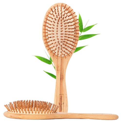 Cepillo Pelo de Madera de Bambú Natural, Peine Redondo para todo tipo de Cabello, Cepillo Antitirones Masajeador de Cuero Cabelludo, Cepillo Profesional para uso Diario