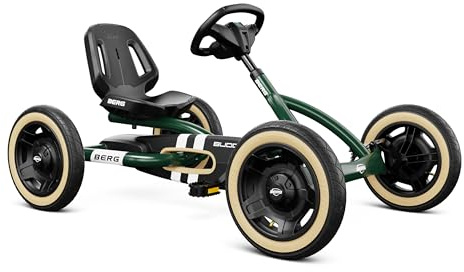 BERG Buddy Retro Pedal Gokart Grün | Kinderfahrzeug | ab 3 Jahre | Tretfahrzeug mit hohem Sicherheitsstandard | Luftreifen und Freilauf | Verstellbarer Sitz