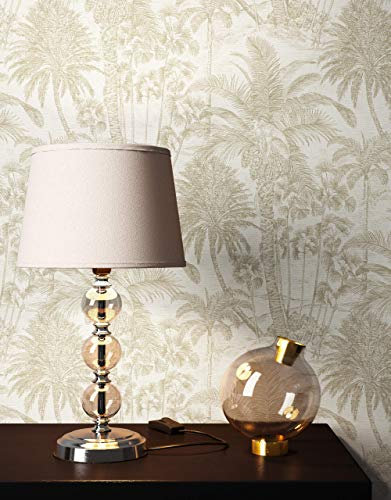 NEWROOM Tapete Weiß Vliestapete Dschungel - Dschungeltapete Tropisch Gold Champagner Palmen Tiere Palmentapete Floral Tiertapete Mustertapete inkl. Tapezier-Ratgeber