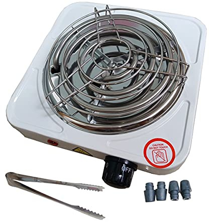 KitaBulb Electric Charcoal Burner 1000W White Hot Plate for Coconut Coal Coffee/Tea/Milk- include Grid and Tongs