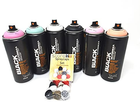 Montana Black Sprühdosen Frauenpower Set + Ersatzsprühköpfe - Graffiti Street Art 6 x 400 ml