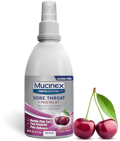 Mucinex Instasoothe Sore Throat Numbing Spray, Cherry Flavor, 3.8 Fl Oz