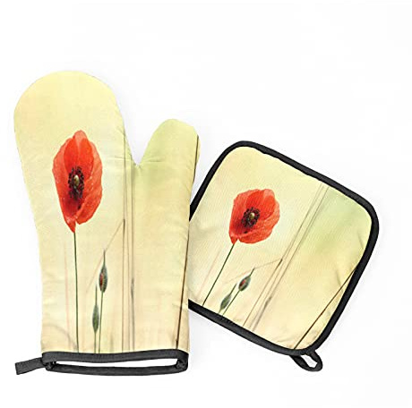 Gants de cuisine et maniques en forme de coquelicot rouge résistant à la chaleur pour la cuisine, la pâtisserie, le barbecue