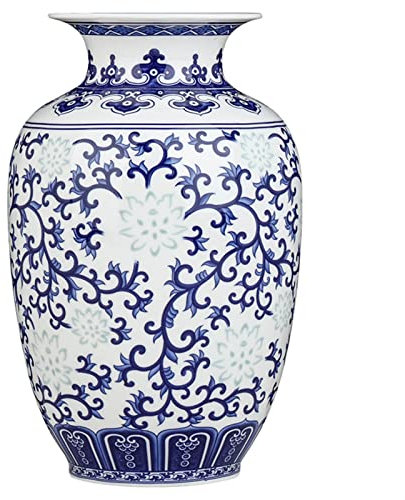 NIBEIWEISHOP Chinois Jingdezhen Riz-Motif Porcelaine Vase Chinoise Antique Blue-et-Blanc Bone Chine Vase en céramique décorée Vase Décoratif