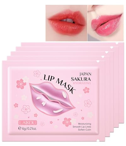 AKARY Sakura 10 Pieces Hydrating Lip Mask, Lip Sleep Mask Collagen Crystal Lip Care Gel Pads For Moisturizing, Minimize Fine Lines, Remove Dead Skin, Anti Chapped Pads Lip Mask (10)