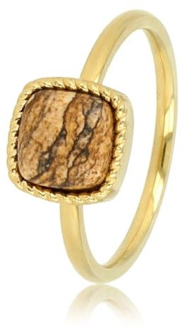 My Bendel - Kleiner Siegelring aus Gold mit Picture Jasper Edelstein