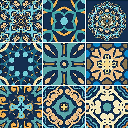 Ambiance Sticker Azulejos Dizier Azulejos - Adhesivo decorativo para pared de azulejos de cemento - 9 azulejos de azulejos de cemento - Adhesivo adhesivo de 40 x 40 cm