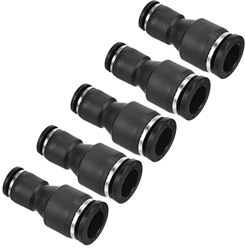 PATIKIL 12mm to 8mm Reducing Push to Connect Air Line Fitting, 5 Pack Straight Union Reducer Pneumatic Quick Connect Fittings, Black