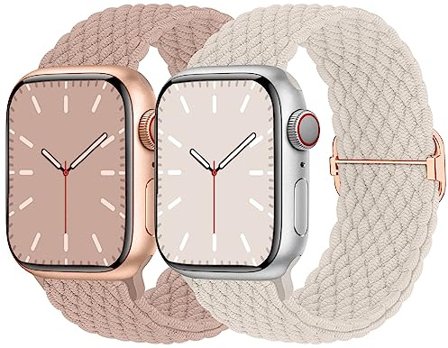 2 Pack Stretchy Braided Solo Loop Compatible for Apple Watch Straps 38mm 40mm 41mm 42mm 44mm 45mm 46mm 49mm, Adjustable Sport Stretch Elastic Band for iWatch SE3/Series 11 10 9 8 7 6 5 4 3 2 1