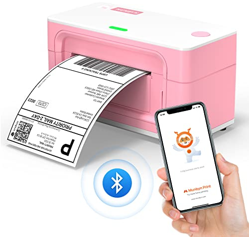 MUNBYN Bluetooth Label Printer, Desktop Thermal Label Printer 4x6 for Shipping Postage Home Small Business, 941B, Pink