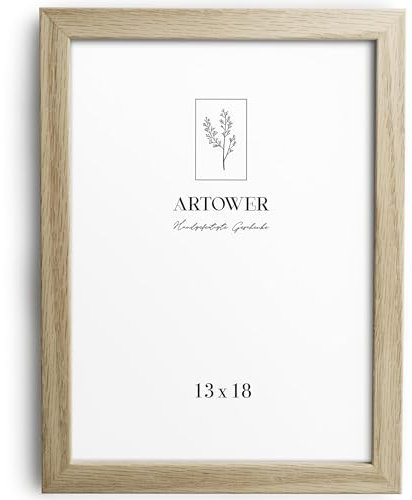 artower® Cadre Photo Bois Сhêne 13x18cm | Cadre avec Verre Acrylique Transparent 13 x 18 cm | Petit Tableau 13x18 | Mural Salon, Chambre, Décoration Dessin, Diplôme ou Cadeau d’Anniversaire