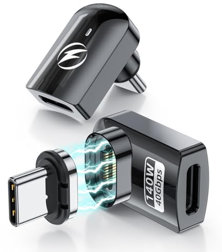 HanCenDa 90-Grad-USB-C-Magnetadapter, 2 Stück, rechtwinklig, mit 40 Gbit/s Datenübertragung, PD 140 W, Aufladen von USB4 8K 60 Hz Video für Thunderbolt 3/4, MacBook Pro/Air und Typ-C- Geräte