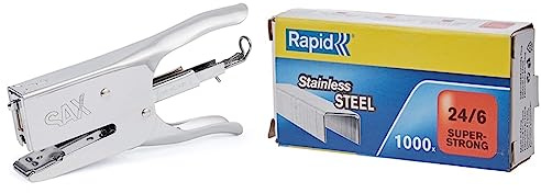 SAX 630 Heftzange, Hinterlademechanik (40 Blatt, Metal) silber | hohe Qualität & Rapid 24858100 Heftklammern 24/6mm Super Strong, rostfrei, 1000 Stück