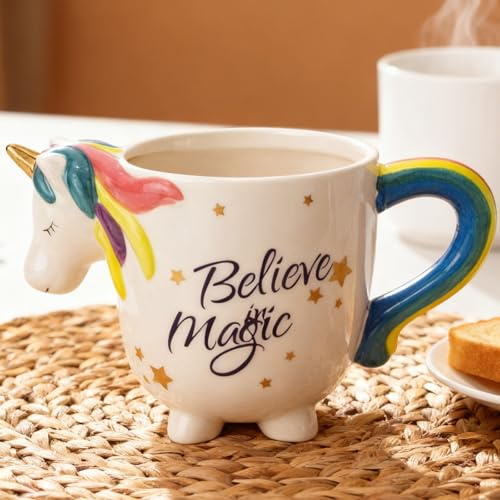 Arawat enhörning kopp gåva för kvinnor stor 400 ml Kawaii 3D djur kopp keramik tekopp porslin kaffemugg enhörning dekoration kopp te kaffe mugg födelsedagspresent för kvinnor flickor flickvän