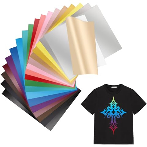 MXTIMWAN Plotterfolie Textil, 20 Stück Heat Transfer Vinyl, Vinyl Film Plotter Heat Transfer für T-Shirt, Kleidung, Hüte oder andere Textilien, 30,5x21cm (20 Farben)