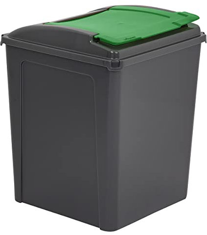 HOME & GARDEN ESSENTIAL 50 Litre Plastic Indoor Outdoor Bin with Flap Lid | Waste Utility Plastic Bin | Animal Feed Storage Bin | Ideal For kitchen, Bathroom (50L Recycle Bin (Green))