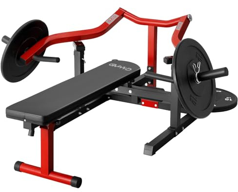 GMWD Chest Press Machine, 1200LBS Bench Press Machine with Independent Converging Arms, Adjustable Flat Incline Bench for Chest, AB Workouts, Shoulder Home Gym Equipment, Red, V1