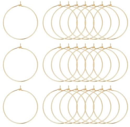 CREATCABIN 80 Stück Creolen-Beschläge,Echtes 18 Karat Vergoldetes Messing,Runde Ohrringe,Perlenring,Creolen,Offene Perlen,Ohrhaken Für Schmuck,Ohrringe,Herstellung,DIY,Handwerk,Kunstzubehör,Damen,25mm