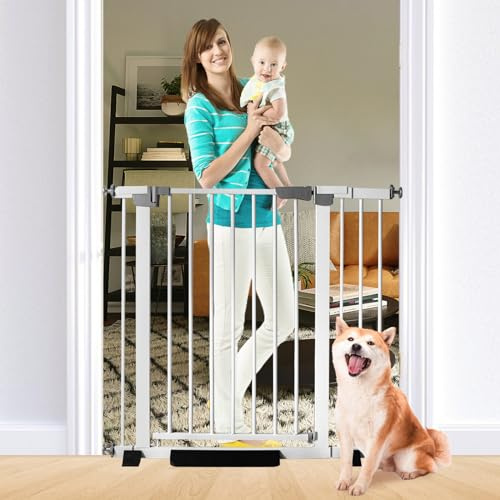 30 Inch Tall Baby Gate Auto Close Dog Gate Adjustable 29.92-43.71 Wide Pressure Mounted Walk Through Swing Pet Gate for Doorways (29.92-43.71 Wide)