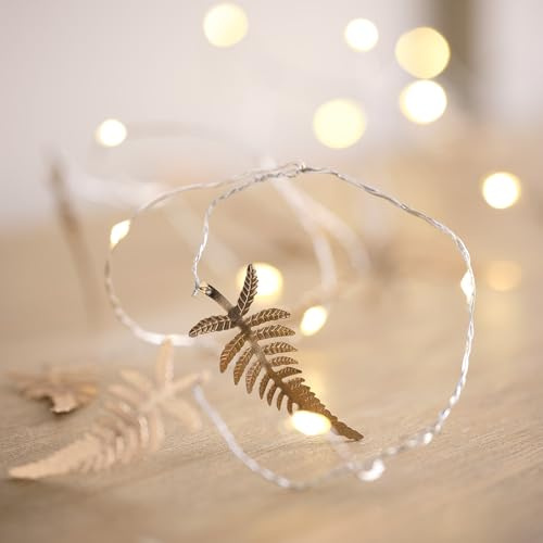 Lights4fun 20er Micro LED Lichterkette warmweiß goldene Blätter batteriebetrieben Lichterkette mit Timer Herbstblätter Girlande LED