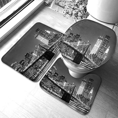 Alfombra De Baño De 3 Piezas Brooklyn Bridge New York City Brooklyn Bridge Black and White Alfombras De Cama Absorbentes Juego De Alfombrillas De Baño, para Baño, Cocina, Dormitorio