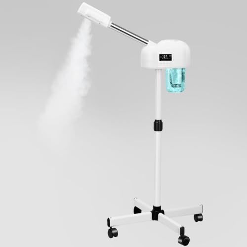 Professional Facial Steamer, Nano Ionic Hot Mist Spray, Stand Facial Steamer for Estheticians, Timer Function, Vaporizador Face Steamer on Wheel, for Home Salon SPA