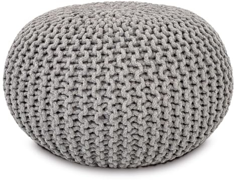 Amago home Strickhocker Pouf Ø45 o. 55cm Bodenkissen Sitzpouf XXL Baumwolle nachhaltig Größe ø 45 cm, Farbe hellgrau