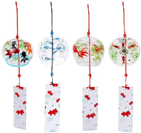 Sanfly Carillons Éoliens De Style Japonais 4 Pièces/Ensemble Cloches en Verre Carillons Éoliens De Poisson Carillons Éoliens Bonne Chance Ornements Artisanaux Décoration De Maison