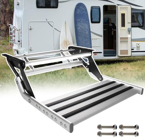 ASumPio Elektrische Wohnmobil-Trittstufe mit LED-Licht – Aluminiumlegierung/automatisches Zusammenklappen/Zwei Steuerungsmethoden, automatische Trittstufe für Wohnmobile, Wohnwa,Singlelayer