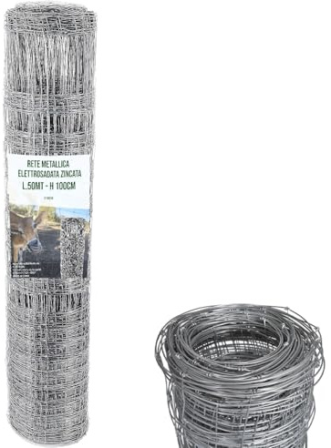Rete Metallica Zincata Per Recinzione 50 M Pastorale Pascoli Pecore Ovini Vacche Orto Giardini Spazi Esterni Piante 3 Diverse Maglie Colore Grigio (100 Cm)