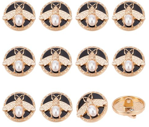 NBEADS 12 Stk. Biene Runde Metallknopf, 3D Biene mit Perle Emaille-Schaft-Knöpfe 18mm Metall Blazer Knöpfe für DIY Craft Button Nähen Anzug Uniform Mantel Dekoration