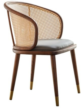 Rattanstuhl Gartenstühle Rattan-Esszimmerstuhl - Stuhl mit Rattan-Rückenlehne - Mid Century Modern Rattanstuhl mit Polsterung - Retro-Wohnzimmerstuhl for Schlafzimmer/Kamin/Lesezimmer für Garten， Terr