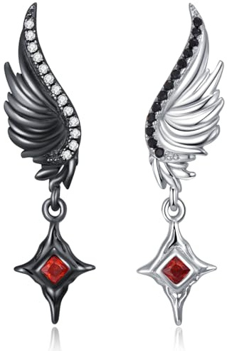 PARYFO Boucles d'oreilles gothiques en argent 925 - Tête de mort/ange diable/poupée vaudou / nervure noire / araignée / chauve-souris / squelette - Bijoux gothiques noirs - Cadeau pour femme et fille,