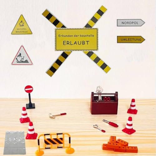 AZURAOKEY Wichtel Baustelle Set, 20 Stück Miniatur Verkehrsschilder Spielzeug, DIY-Wichteltür Zubehör Baustelle, Miniatur Baustelle for Elfentür, Miniatur Baustelle for Elfentür
