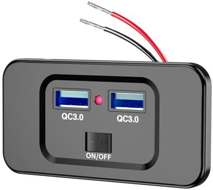 Genérico Toma USB 12V, 72W Negro RV Puertos USB Montaje en Pared, Cargador de Teléfono RV con 2 QC3.0, Adaptador de Cargador de Enchufe USB para Coche para RV Marine Bus Motos Camiones Coches