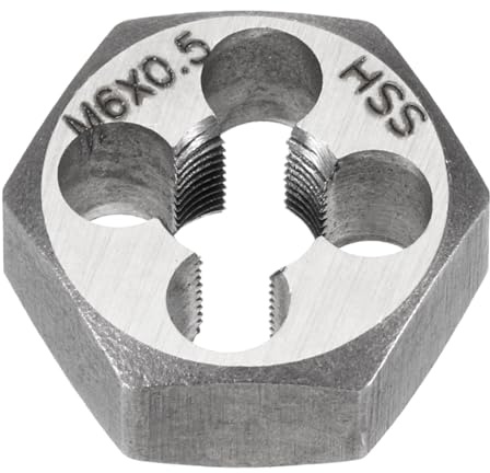 sourcing map Troquel de rosca hexagonal M6 x 0.5 rosca métrica derecha de acero de alta velocidad reenhebrado fijo herramienta de reparación de roscado