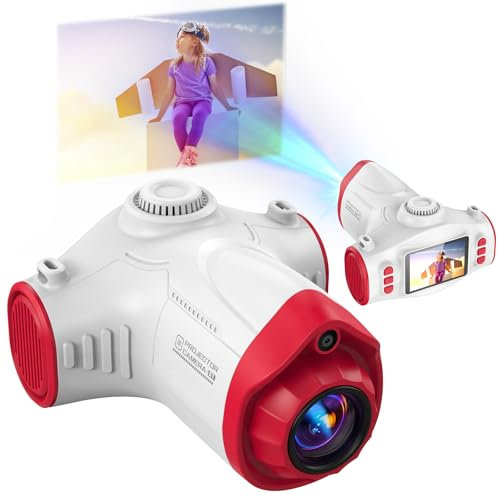 CHAKEYAKE Camara Fotos Infantil con Función de Proyección, 1080P Camara de Fotos para Niños con Trípode, Tarjeta SD 32G, Baterías 2500 mAh, Regalo para Niñas y Niños 3 4 5 6 7 8 9 10 11 12 Años (Rojo)
