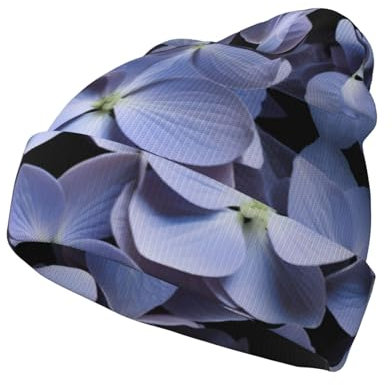 POEZJZW Mauve Hortensia Bonnet d'hiver pour homme et femme - Bonnet en tricot doux et chaud - Bonnet de ski à revers, Noir , Taille unique