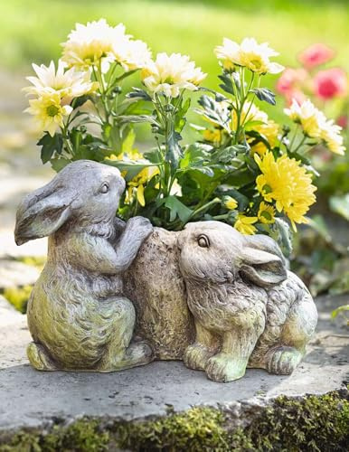Dekoleidenschaft Pflanzer Häschen aus Polyresin in Stein-Optik, grau, Blumentopf, Pflanztopf, Osterdeko, Gartendeko für Draußen