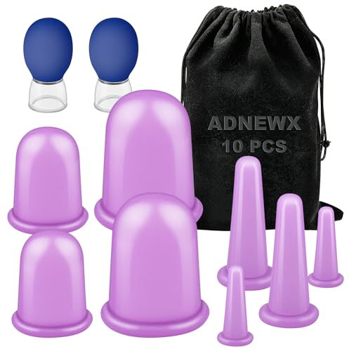 ADNEWX Juego de 10 ventosas de silicona de alta calidad con bolsa de almacenamiento, dispositivo de masaje con ventosas, herramienta para todo el cuerpo