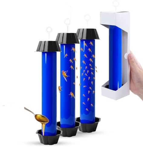 EXTERMION – Pièges anti moucherons, thrips & mouches des fruits – Lot de 3 grands pièges ultra-collants avec coupelle à appât, sans insecticide – idéal cuisine, intérieur, corbeille à fruits & plantes
