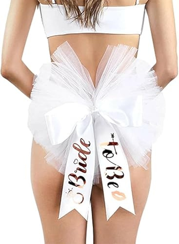 SANTUO Bride to Be Bow Bikini Booty Veil Tutu Skirt Wedding Decorations Sexy Lingerie Wedding Bridal Shower Beach Night Bachelorette Party Supplie White