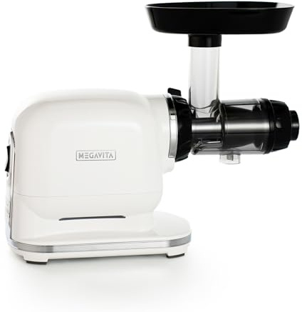 MEGAVITA Cold Press Juicer Machine, Electric Masticating Slow Juicer Cold Press with Auger, Low Decibels Juicers for Whole Fruit and Vegetable,White