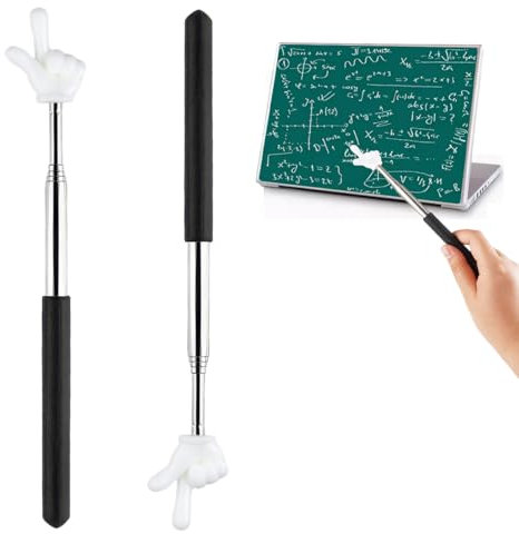 2 Piezas Puntero para Profesor, 21 a 69 cm Puntero Telescópico Extensible, Puntero de Mano para Niños, Mano Punteros Presentaciones de Acero, para Maestros Aula Ayudas Ayuda para Profesores (Negro)