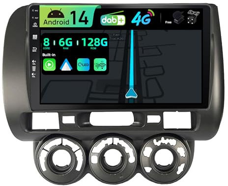 BXLIYER [Built-in 4G DAB] - 6G+128G - Android 16 Autoradio Per Honda Fit (2004-2007) / Honda Jazz (2001-2006) - Wireless CarPlay Android Auto - Camera + MIC - Volante HDMI - QLED 9 Pollici 2 Din