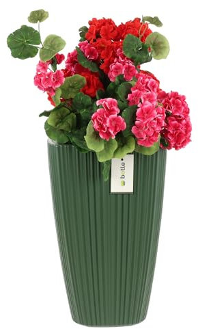 botle Pot de fleurs avec insert - Couleur : vert - Carré - 39 x 39 cm - Hauteur : 60 cm - Belles rainures élégantes - Surface mate - En plastique mat - Moderne et glamour - Pour terrasse, jardin