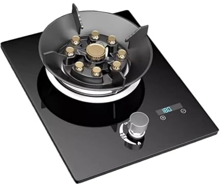 THEGA Fornello A Gas A 1 Bruciatore - Fornello A Gas Ad Alta Potenza da 5,2 KW, Piano in Vetro in Acciaio Inox, con Timer E Protezione Contro Lo Spegnimento della Fiamma(LPG)