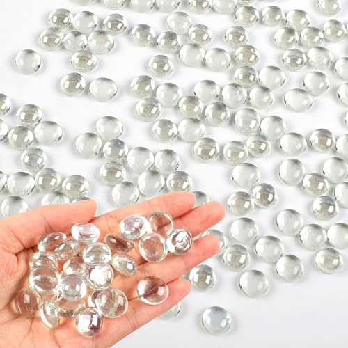 Deepton Glass Pebbles, 150 PCS Flat Glass Beads for Vases Approx 360g, Clear Decorative Stones for Aquariums, Vases, Flowerpots, Mosaics, and Outdoor Landscaping (12-14mm)
