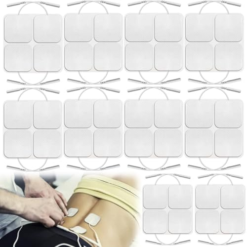 40 Stück Tens Gerät Elektroden, TENS Elektroden Pads 5x5 cm, Quadratische Tens Pads Ersatz mit 2-mm-Anschluss, Wiederverwendbar selbstklebenden Elektroden Pads für TENS EMS Geräte & Muskelstimulator